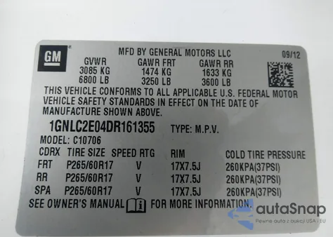 2013 Chevrolet Tahoe Commercial Fleet из США, поврежденный, VIN 1GNLC2E04DR161355